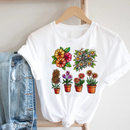 Cactus Cartoon Sweet Lady Street Fashion Clothing Printed Tee T-Shirt