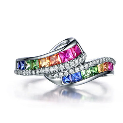 Colors Gemstones Ring for Women Special style Rainbow Trendy Female Party Rings Gift