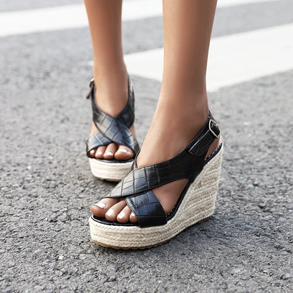 Buckle Sandals Simple Wedge Belt Buckle Sandals