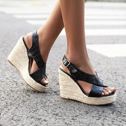 Buckle Sandals Simple Wedge Belt Buckle Sandals