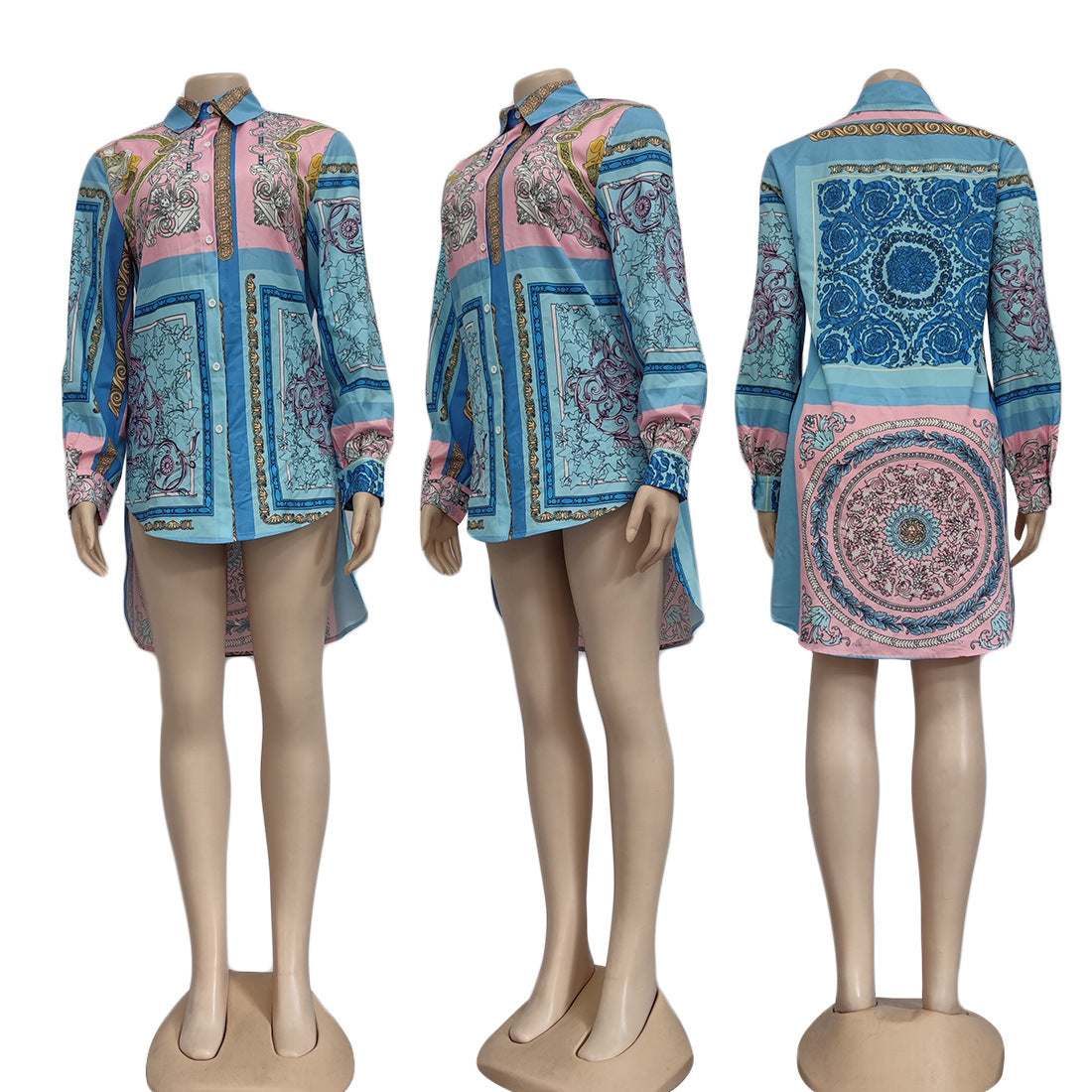 Ladies Fashion Digital Printing Colorful Ladies Shirt Dress