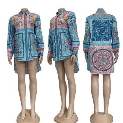 Ladies Fashion Digital Printing Colorful Ladies Shirt Dress