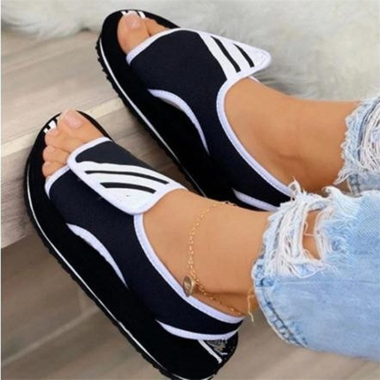 Velcro Flat Sandals Women's Plus Size Sandals New Color-Blocking Velcro Flat Sandals