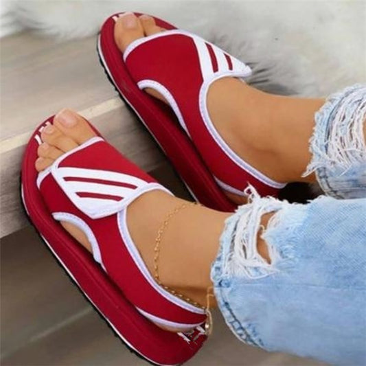 Velcro Flat Sandals Women's Plus Size Sandals New Color-Blocking Velcro Flat Sandals