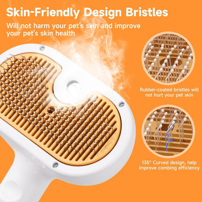 Universal Pet Steam Brush For Cats And Dogs 3-in-1 Spray Hair Removal Comb With Waterless Shampoo