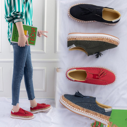 Casual Shoes Female Color Matching Tassel Plus Size Round Head Flat Casual Shoes Female