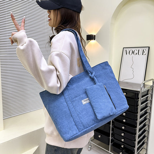 Handbags For Women Large-capacity Corduroy Shoulder Bag With Small Woman Purses Composite Bag Solid Color Handbags For Women Winter And Spring