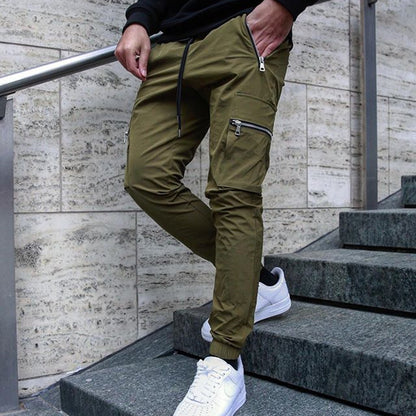 Men's zipper multi-pocket trousers