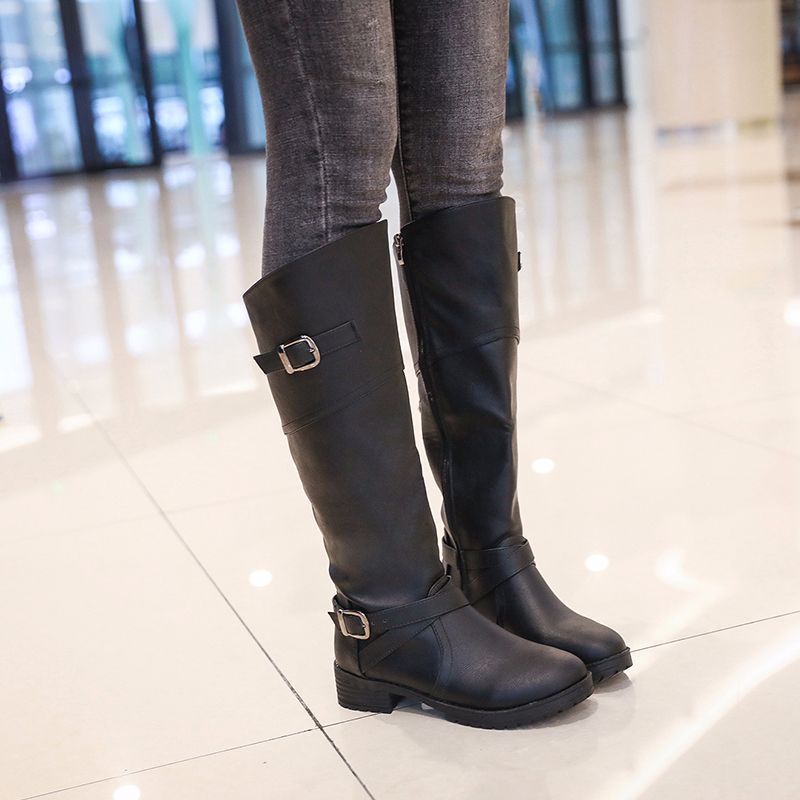 Knee Boots Women's shoes with large belt buckle and Knee Boots