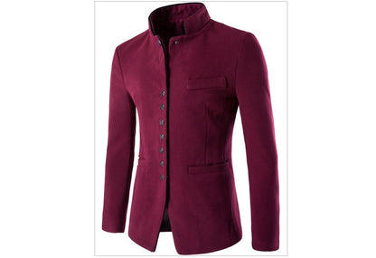 Men Jacket - Men Wool Single - Breasted Collar Tunic - Casual Jacket