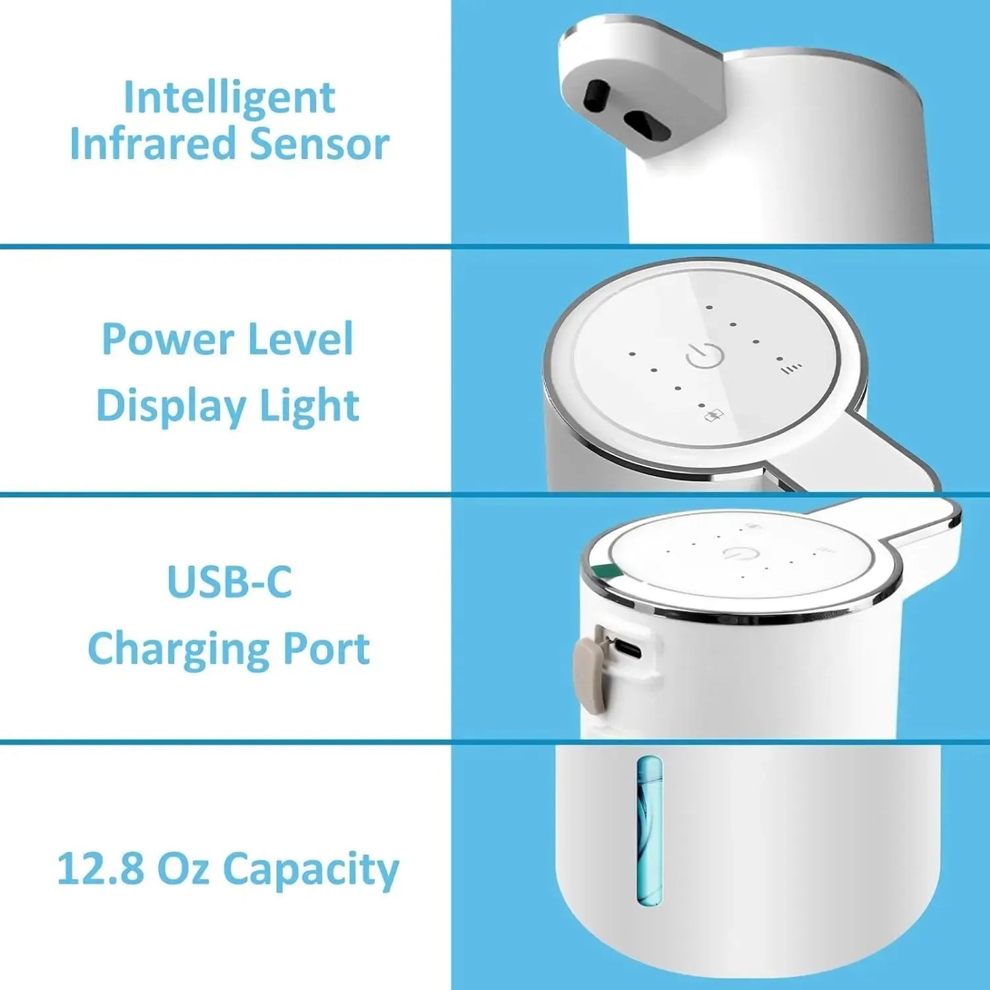 Automatic Soap Dispenser Touchless Foaming Soap Dispenser 380ml USB Rechargeable Electric 4 Level Adjustable Foam Soap Dispenser