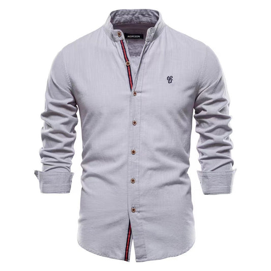 Long Sleeve Henley Shirt Men's Cotton And Linen Casual Fashion Solid Color Long Sleeve Henley Shirt