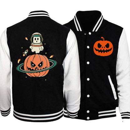 Men Woman Jacket Pumpkin Planet Halloween Print Casual Loose - sumet.shop