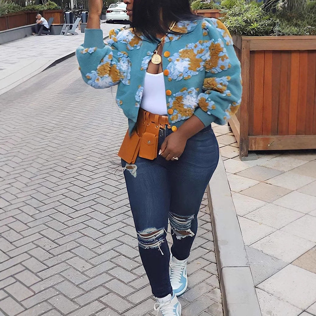 Womens Stylish Casual Jacquard Plush Jacket