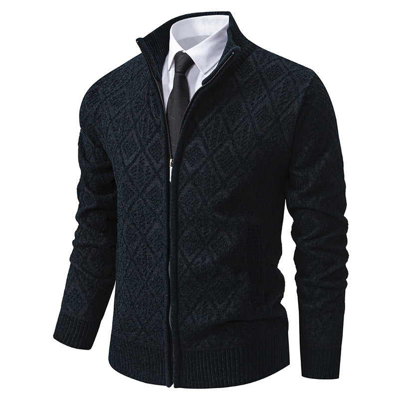 Sweater Coat Fall Winter Men Fleece-lined Casual Zipper