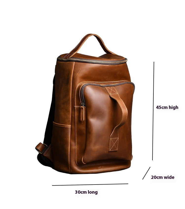 Hiking Backpack Vintage Crazy Horse Leather Hand-carrying Backpack Travel Leather Hiking Backpack