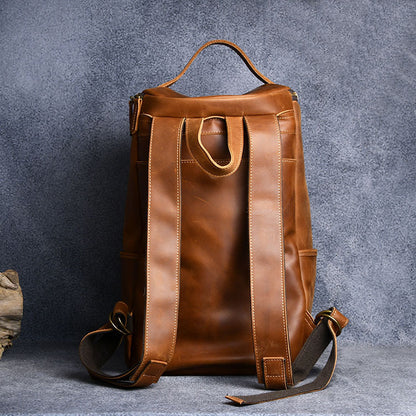 Hiking Backpack Vintage Crazy Horse Leather Hand-carrying Backpack Travel Leather Hiking Backpack