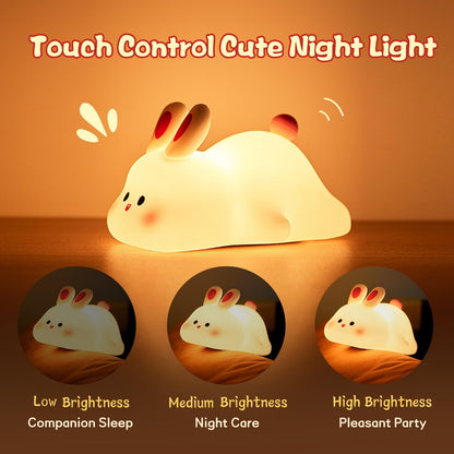 Cute LED Night Light Touch Sensor Cartoon Kid's Nightlights Big Face Rabbit Silicone Night Light Christmas Gift Bedside Lamp Home Decor - sumet.shop