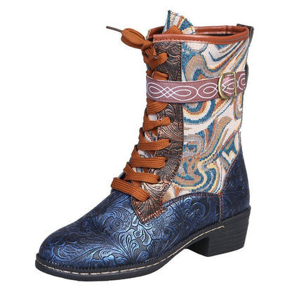 Heel Martin Boots Retro Embroidered Ethnic Style Square Heel Martin Boots