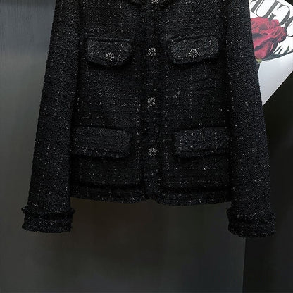 French-style Chic Tweed Top With Long Sleeves