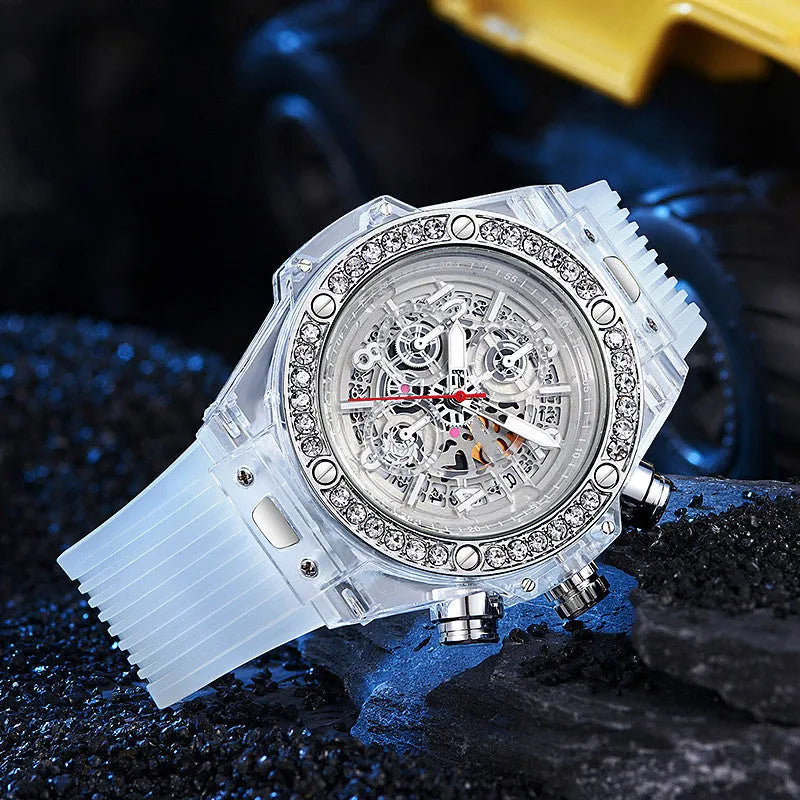 Watch Waterproof Diamond Inlaid Transparent Quartz Watch Waterproof