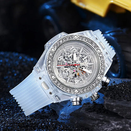 Watch Waterproof Diamond Inlaid Transparent Quartz Watch Waterproof