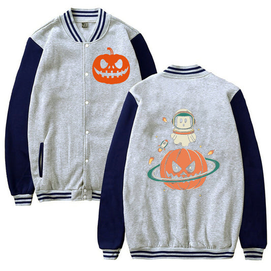 Men Woman Jacket Pumpkin Planet Halloween Print Casual Loose - sumet.shop