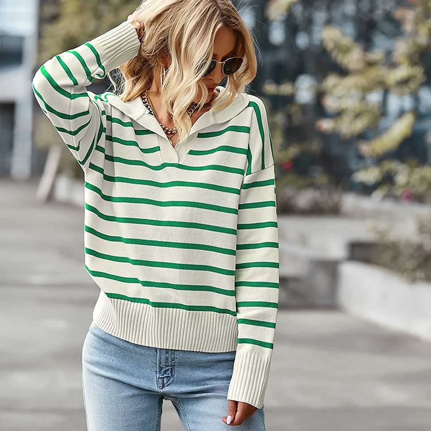 Casual V-neck  Sweater Fashion Long Sleeve Tops For Womens Clothing