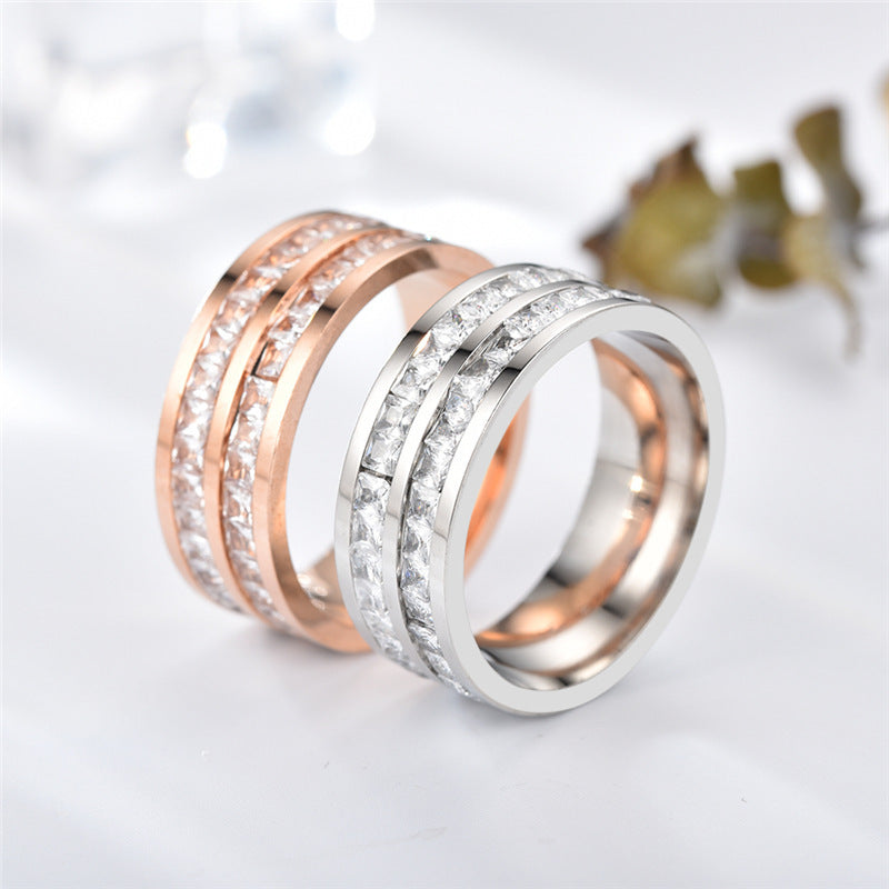 Double Row Diamond Stainless Steel Accessories Ring - sumet.shop