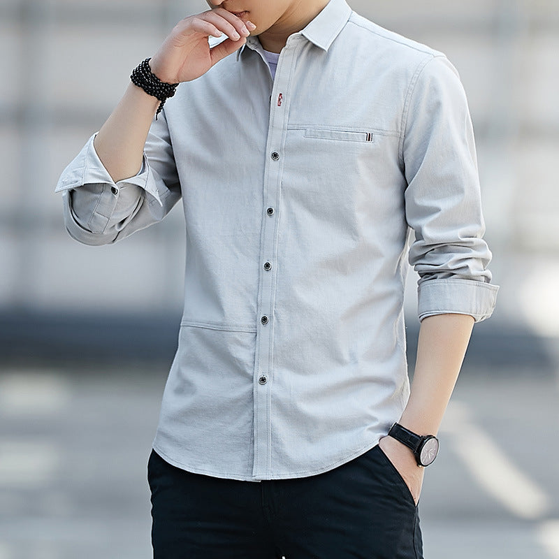 Workwear Shirt Men's Long Sleeve Spring And Autumn Retro Casual