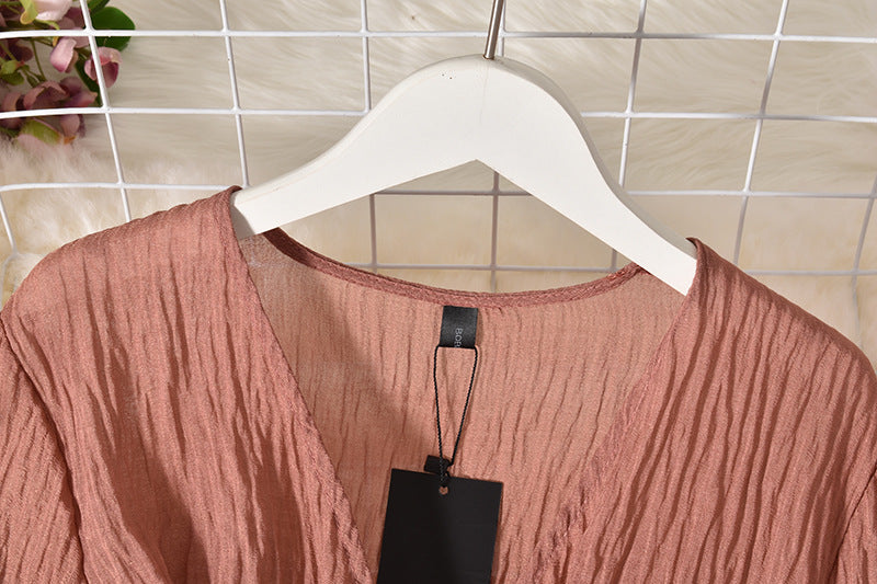 Cross V-Neck Low-Cut Sexy Flared Sleeve Top