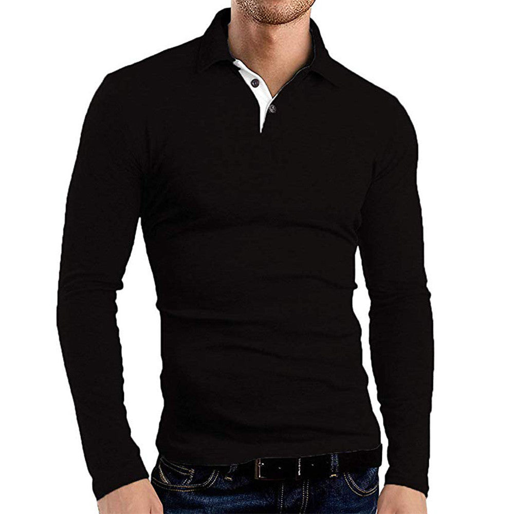 T-shirt Men Men's Long-sleeved Solid Color Lapel T-shirt Men