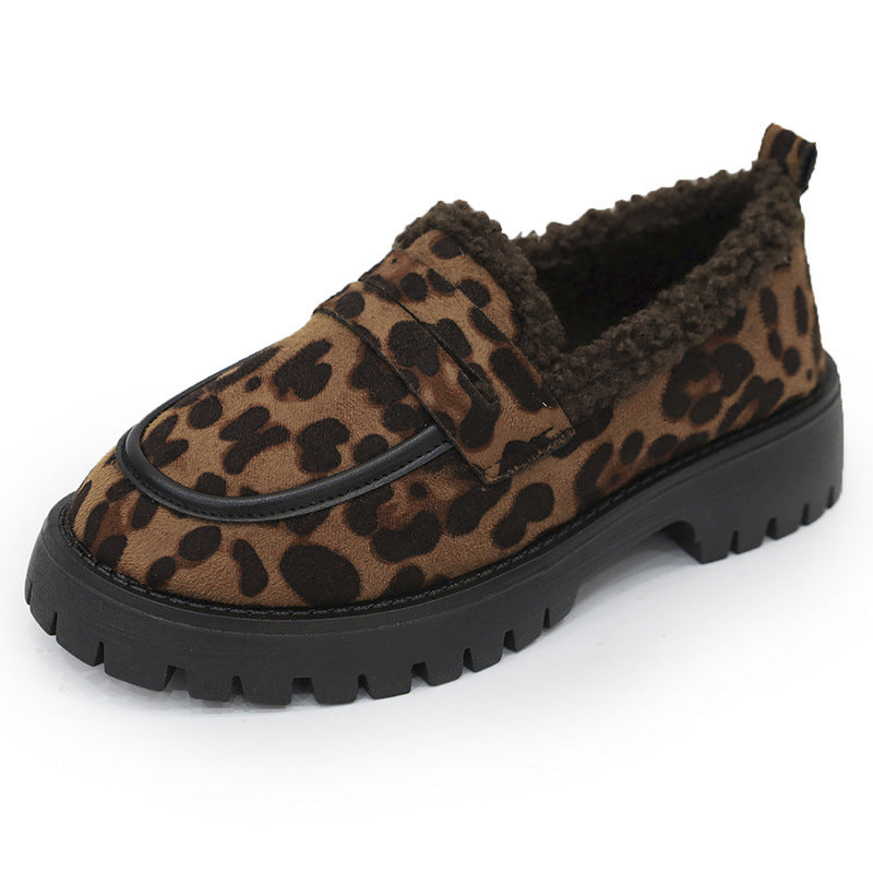 Loafers Leopard Plus Size Fleece Lined Loafers Leopard Print British Style