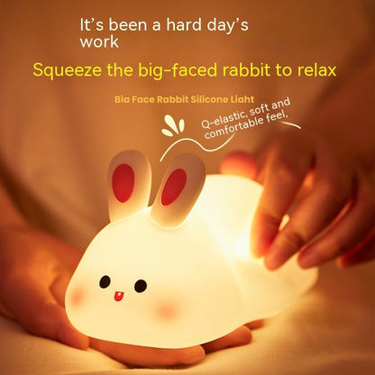 Cute LED Night Light Touch Sensor Cartoon Kid's Nightlights Big Face Rabbit Silicone Night Light Christmas Gift Bedside Lamp Home Decor - sumet.shop