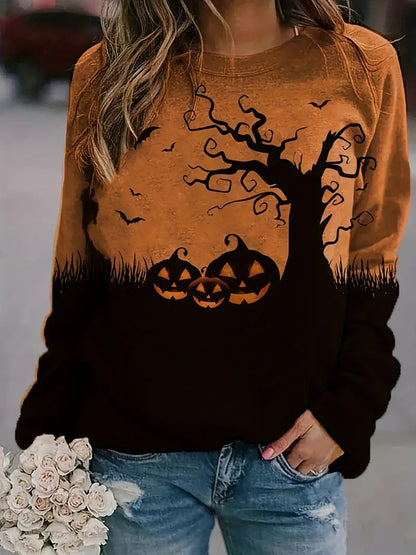 Halloween Sweatshirt Round Neck Pullover Long Sleeve Casual Loose Sweatshirt