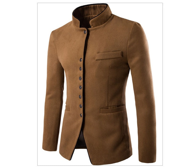 Men Jacket - Men Wool Single - Breasted Collar Tunic - Casual Jacket