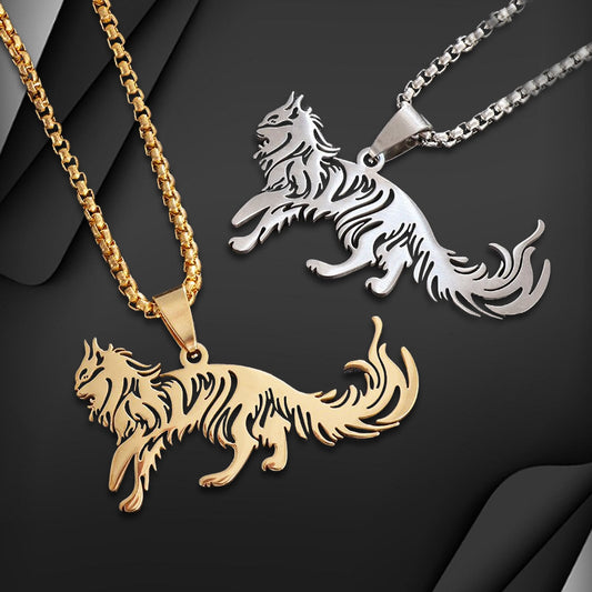 Stainless Steel Hip Hop Animal Cat Pendant Necklace