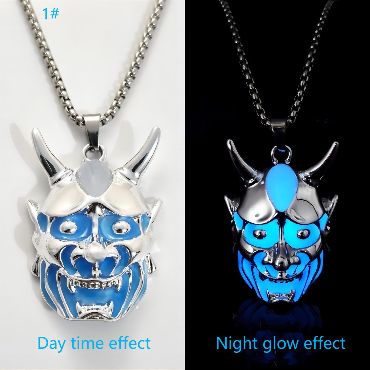 Halloween Necklace Men's Ghost Mask Luminous Pendant Titanium Steel Necklace Halloween Necklace