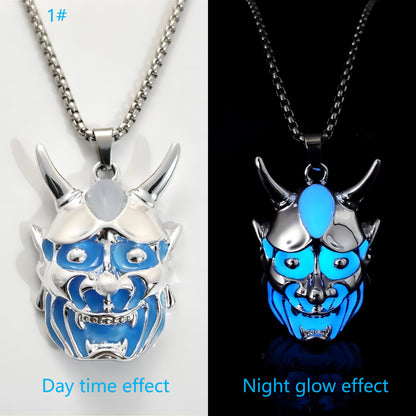Halloween Necklace Men's Ghost Mask Luminous Pendant Titanium Steel Necklace Halloween Necklace