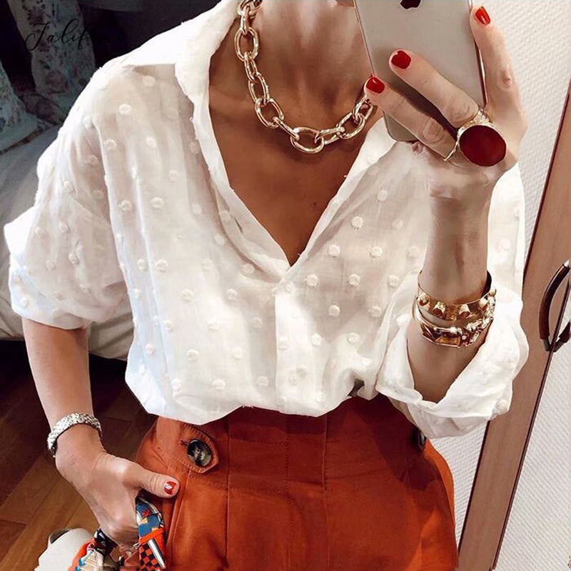 Women's Spring and Autumn Polka Dot Shirt Top