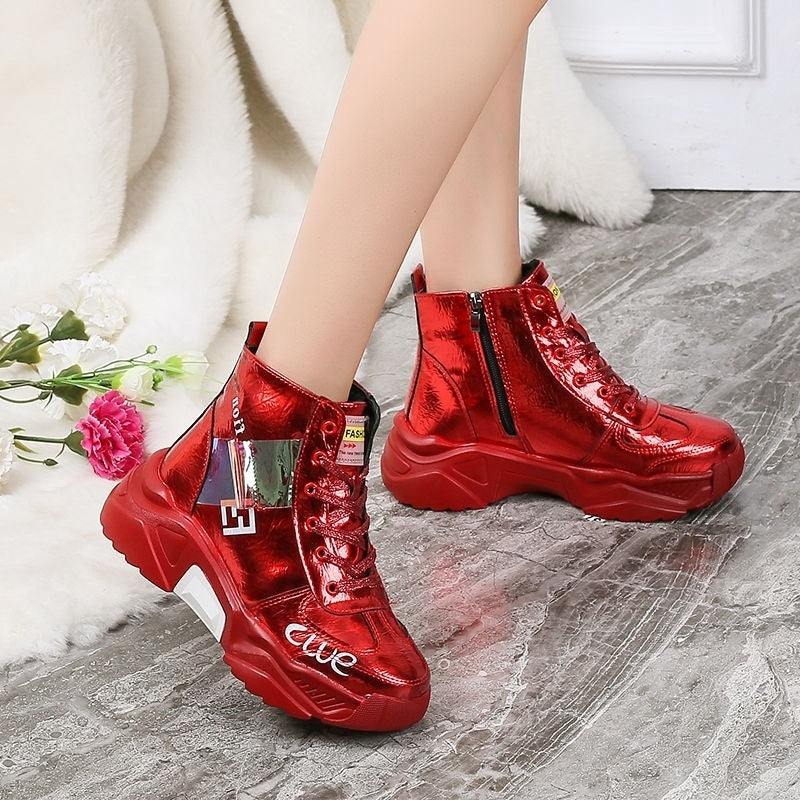 Platform Sneakers Tendon Sole Women's Shoes Patent Leather Platform Single Shoes Platform Sneakers