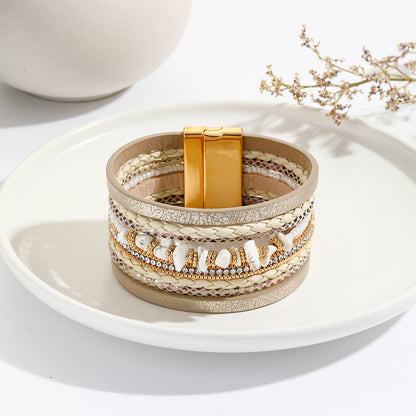 Irregular Turquoise Design Wide-brimmed Leather Bracelet Creative Rhinestone-encrusted - sumet.shop