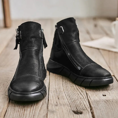 Snow Black British Boots Round Toe and Velvet Mid-Top Tide Shoes