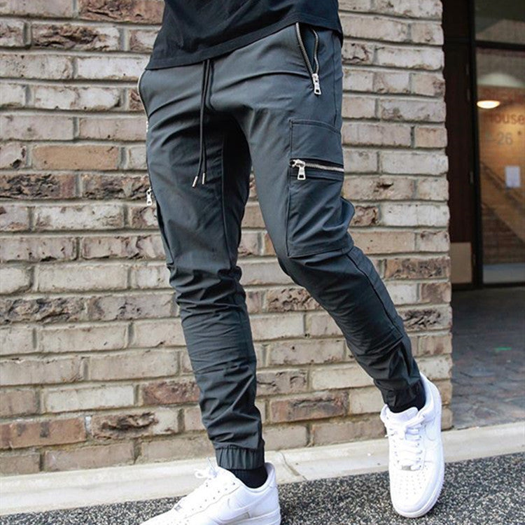 Men's zipper multi-pocket trousers