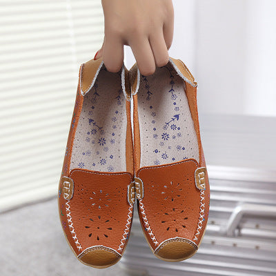 Leather printed women's shoes hole shoes