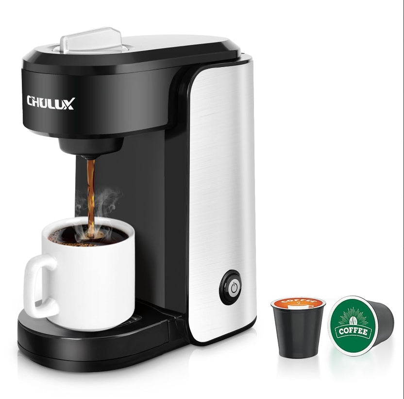 Coffee Maker  Classic Metal Single Serve Coffee Maker With One Button Operation And Auto Shut-Off For 355.0 Milliliter Capacity