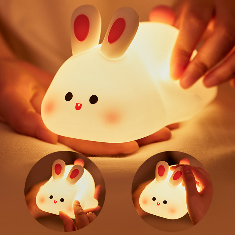 Cute LED Night Light Touch Sensor Cartoon Kid's Nightlights Big Face Rabbit Silicone Night Light Christmas Gift Bedside Lamp Home Decor - sumet.shop