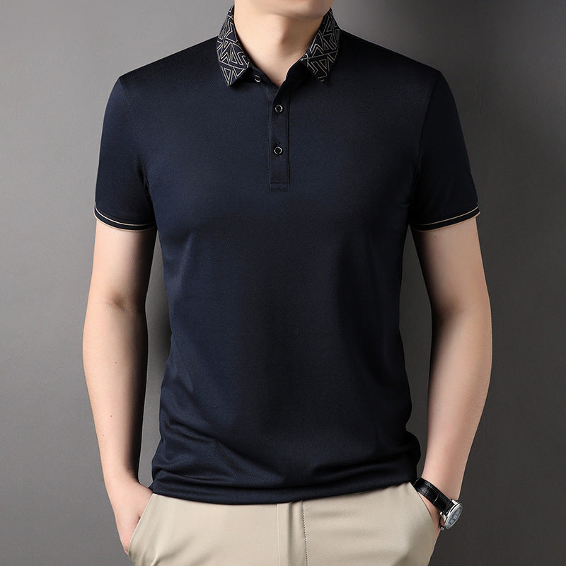 Polo Collar  T-shirt Men's Polo Collar Solid Color Thin