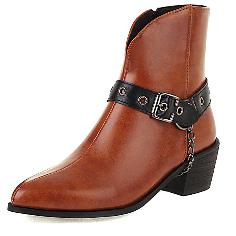 Martin Boots Belt Buckle Mid-heel Rivet Women's Shoes