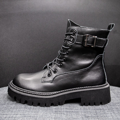 Women's Martin Boots Mid-tube Wool Thick Heel Boots Plus Cashmere Martin Boots